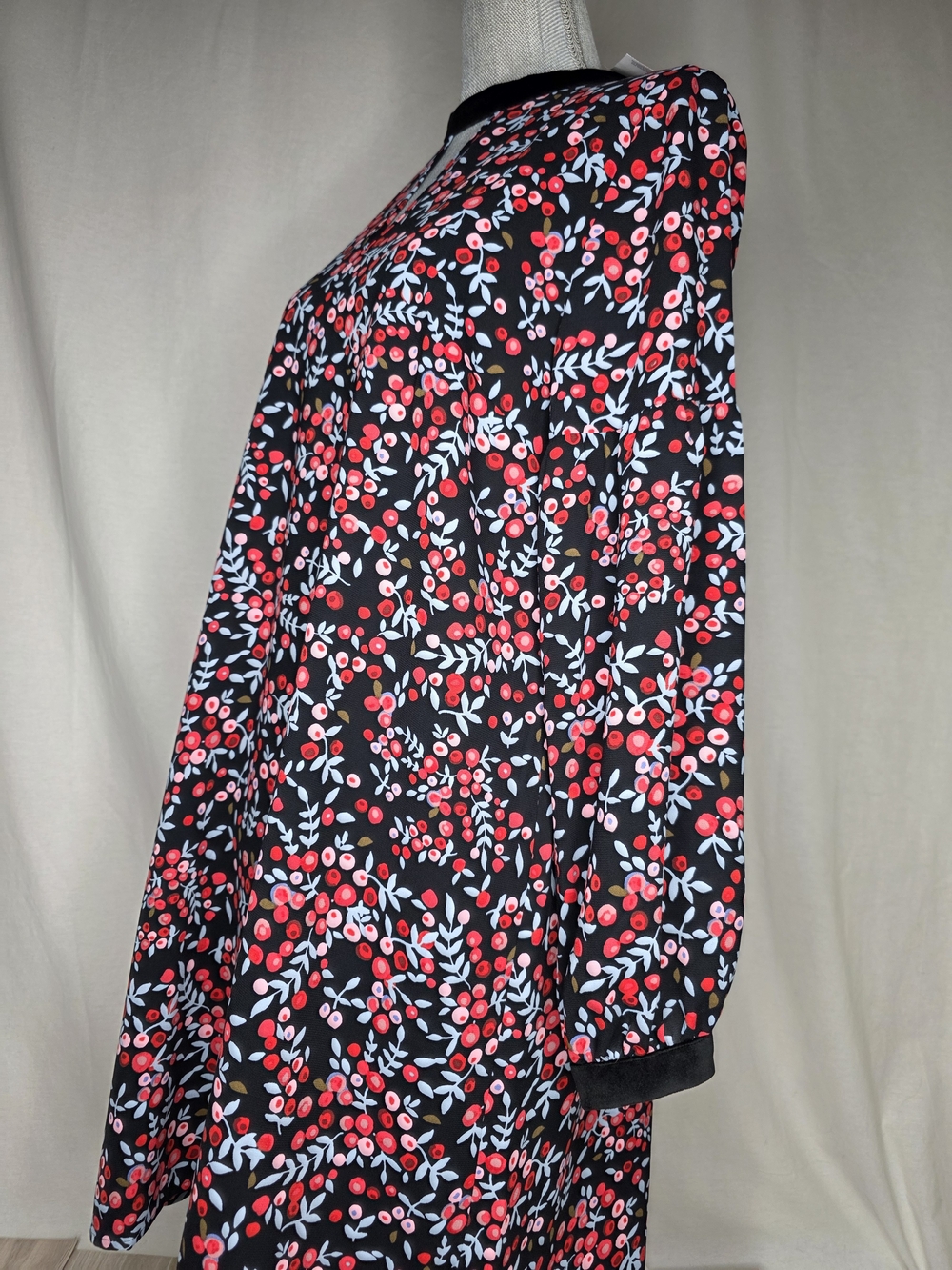 LOFT NWT Black Dress w/ Red Berry and Light Blue Print - Picture 3 of 8